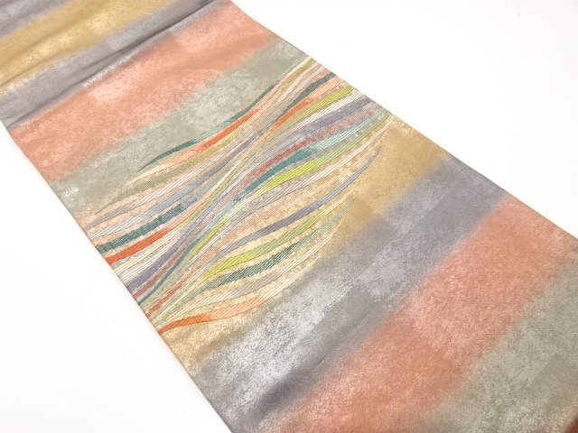 変わり横段模様　刺繍　袋帯